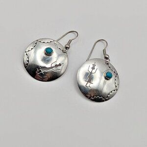 Kokopelli Sterling Earrings - Vintage Navajo Earrings - Turquoise Kokopelli